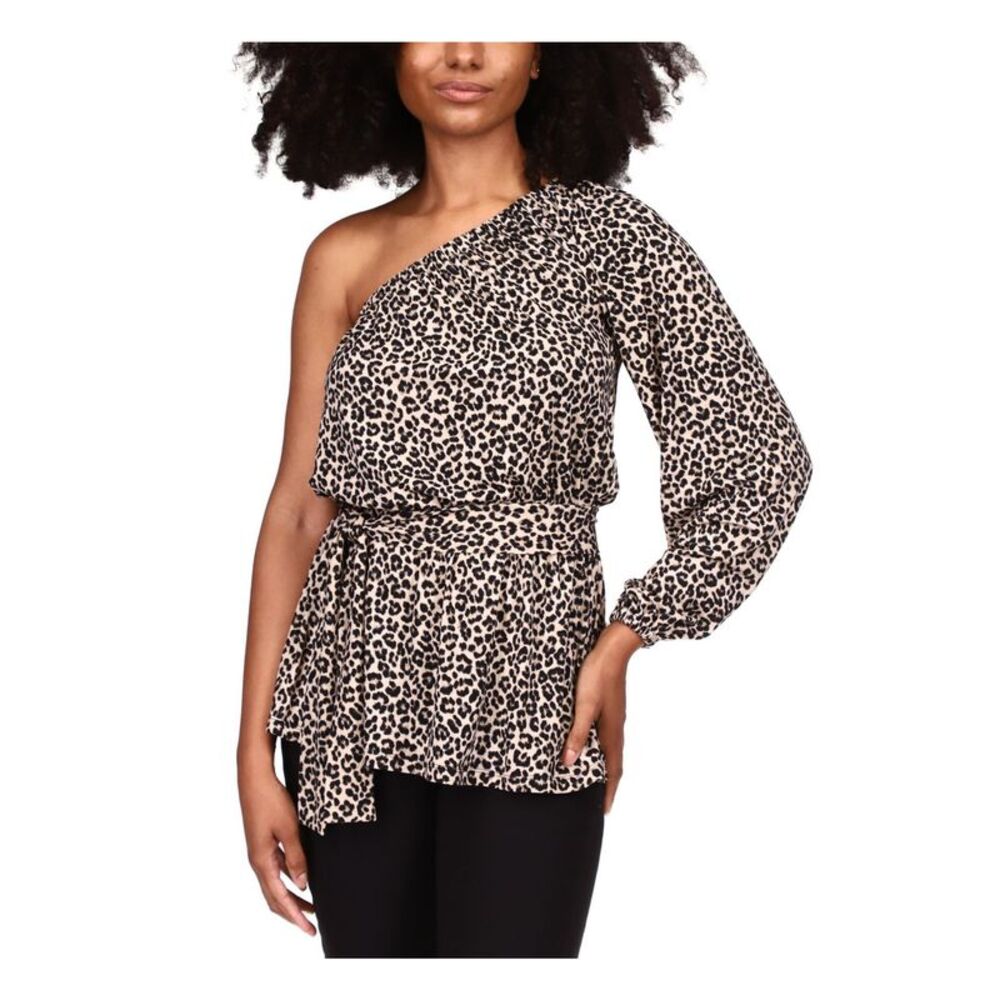 MICHAEL MICHAEL KORS Womens Brown Tie Long Sleeve Party Top XXS